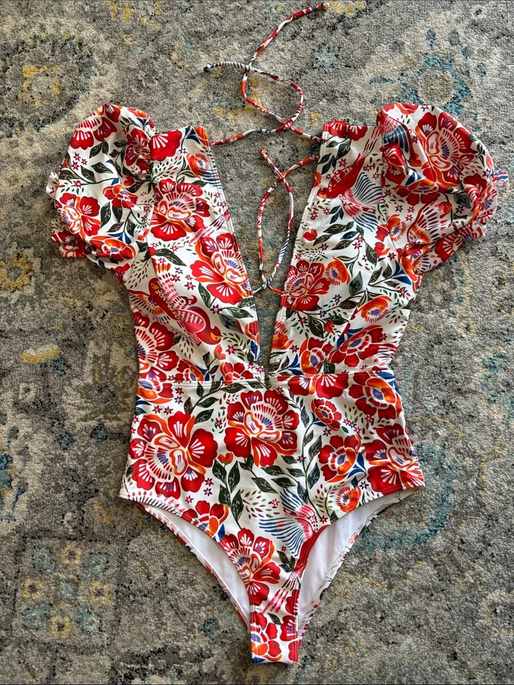 Kids Floral One-Piece Swimsuit in Red and White